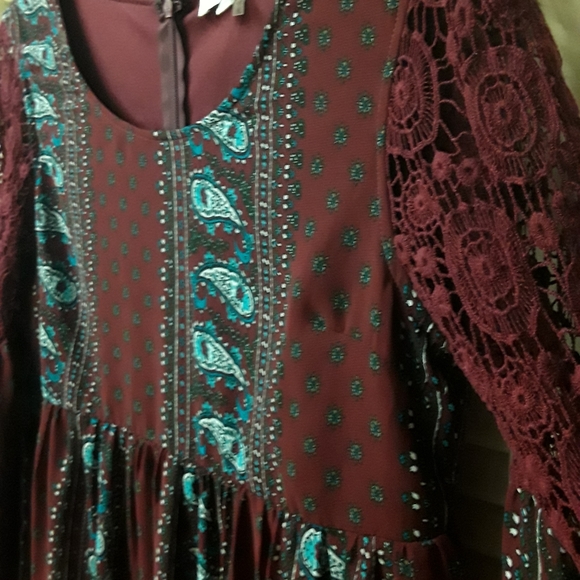 Red Boho Lace Peasent Top Dress Entro NWOT - Picture 3 of 8